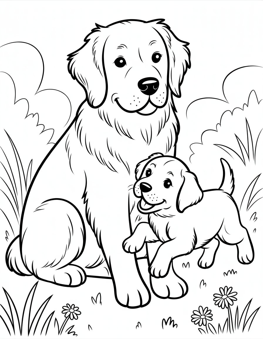 dog and puppy coloring page