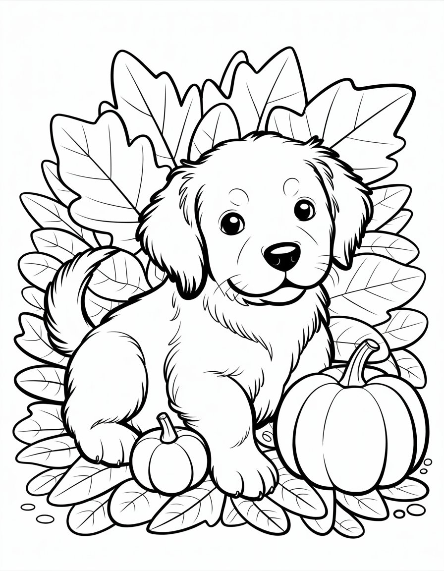 fall puppy coloring page