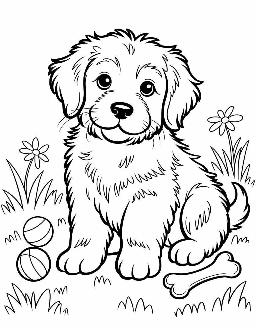 fluffy puppy coloring page