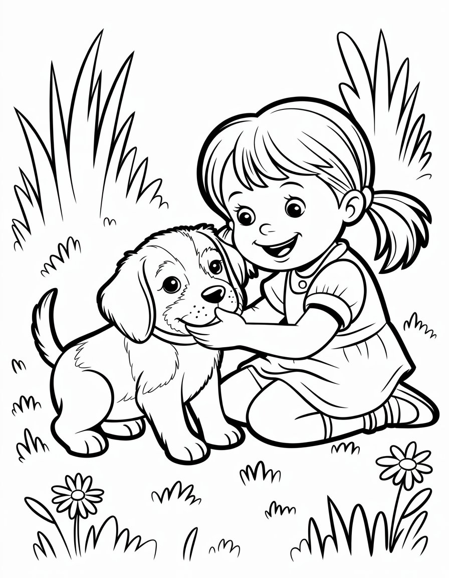 girl with puppy coloring page