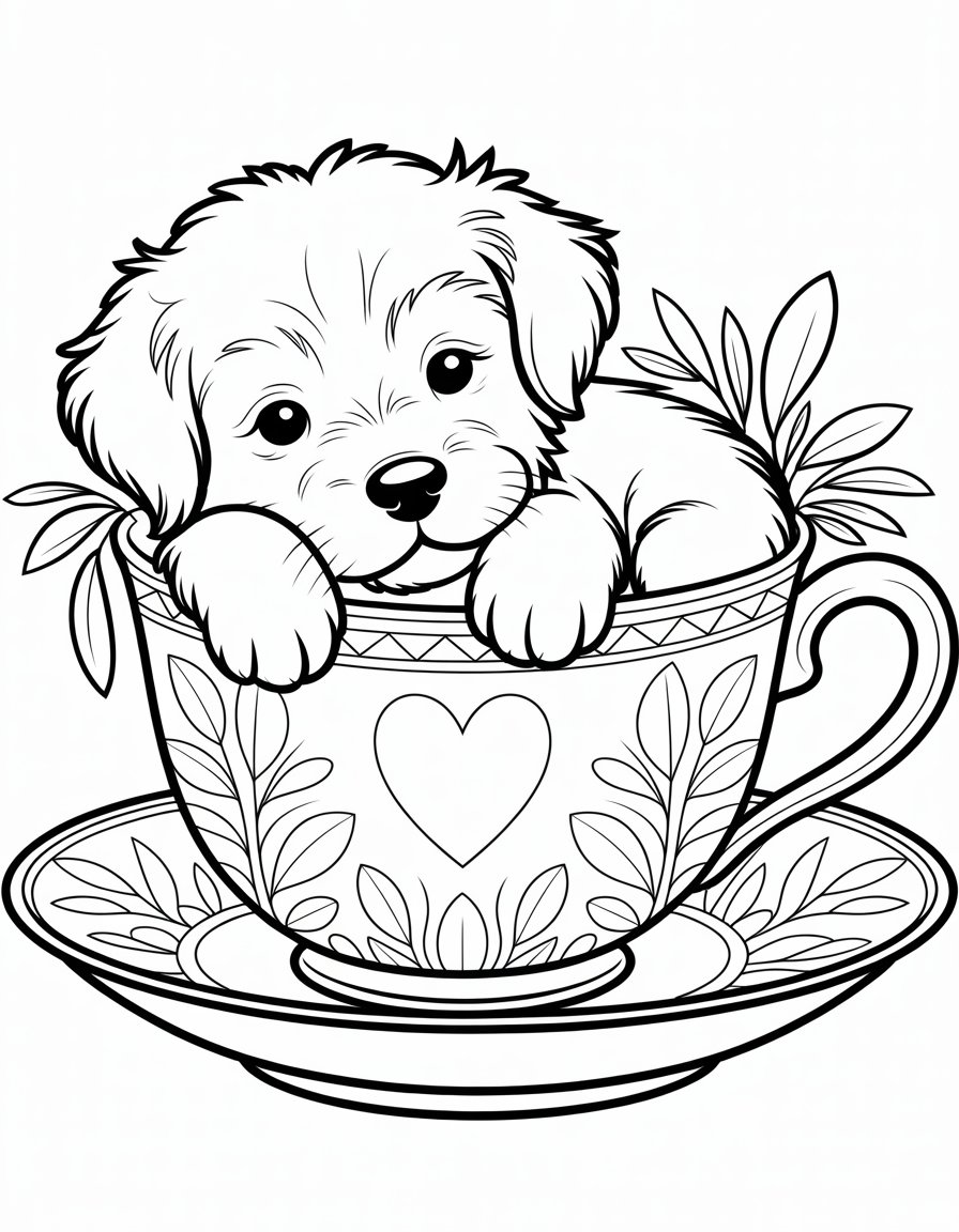 puppy in a cup coloring page