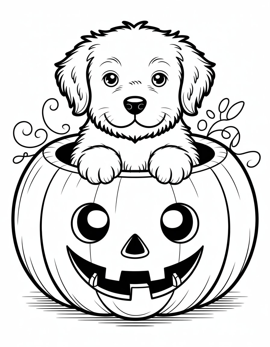 puppy in a pumpkin coloring page