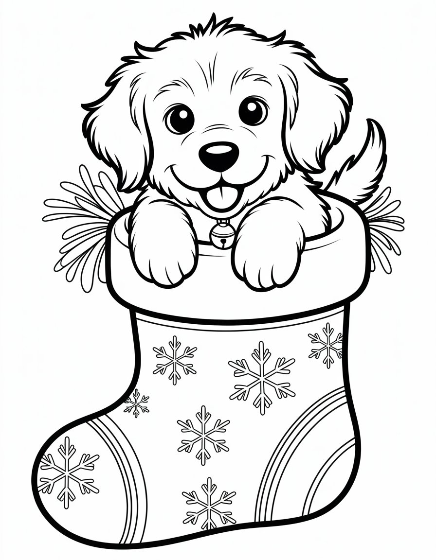 puppy in stocking coloring page