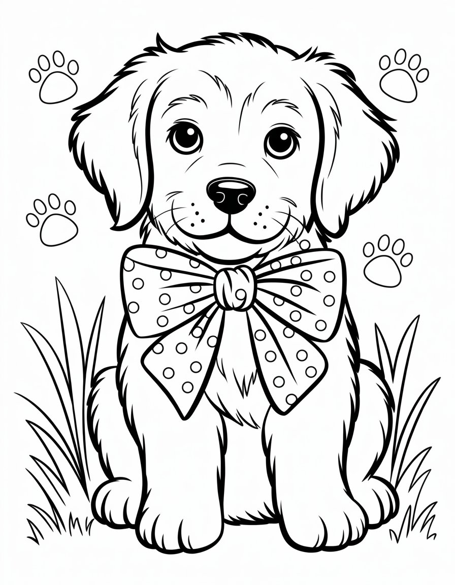 puppy with bow coloring page