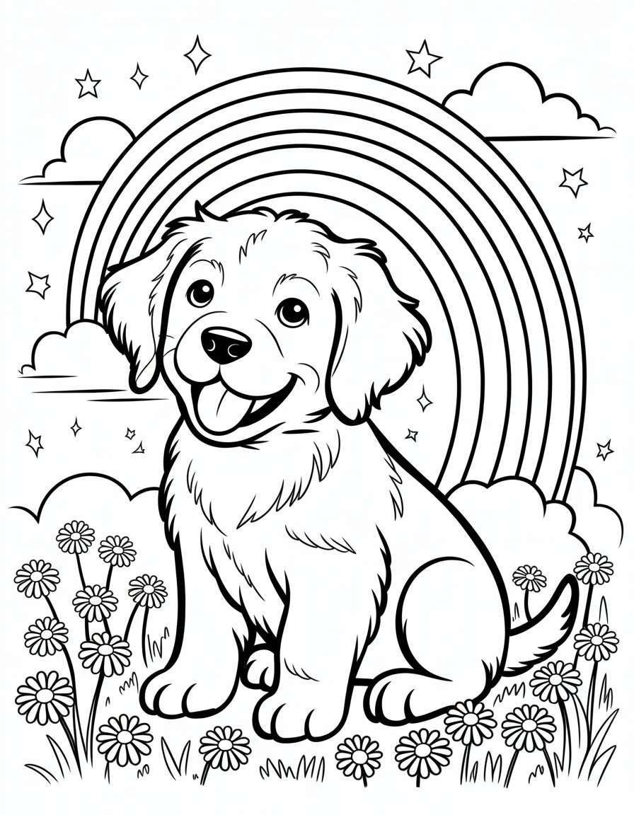 rainbow puppy coloring page