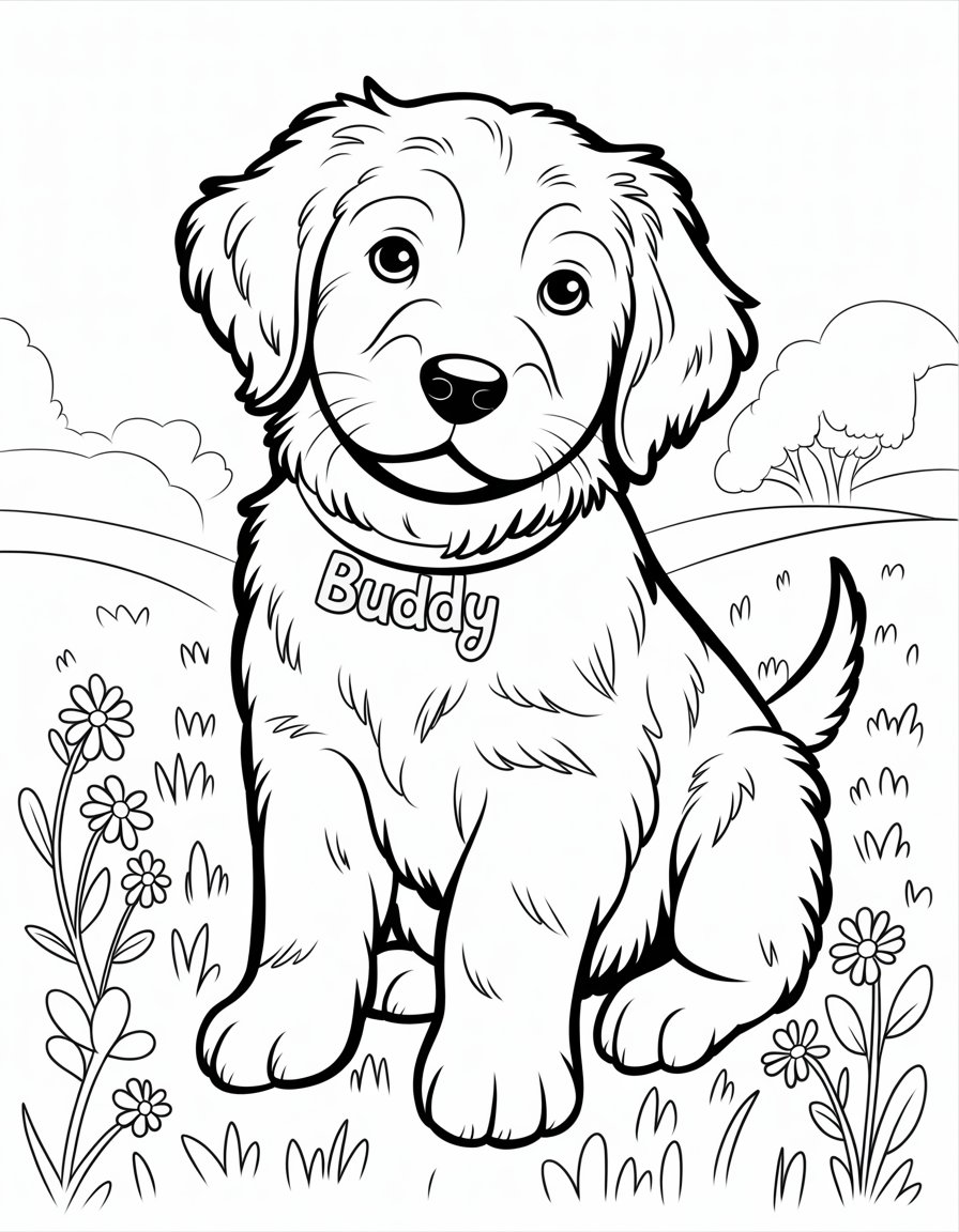 realistic puppy coloring page