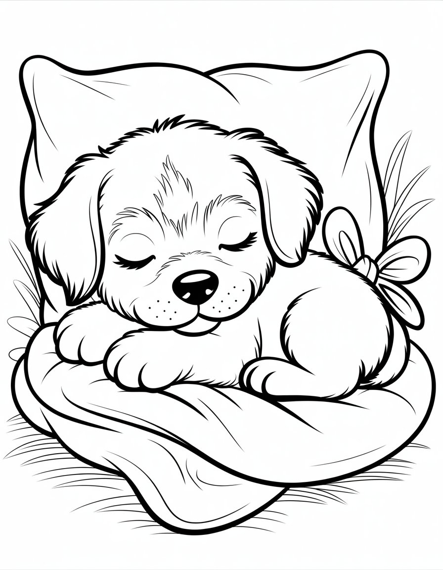 sleeping puppy coloring page