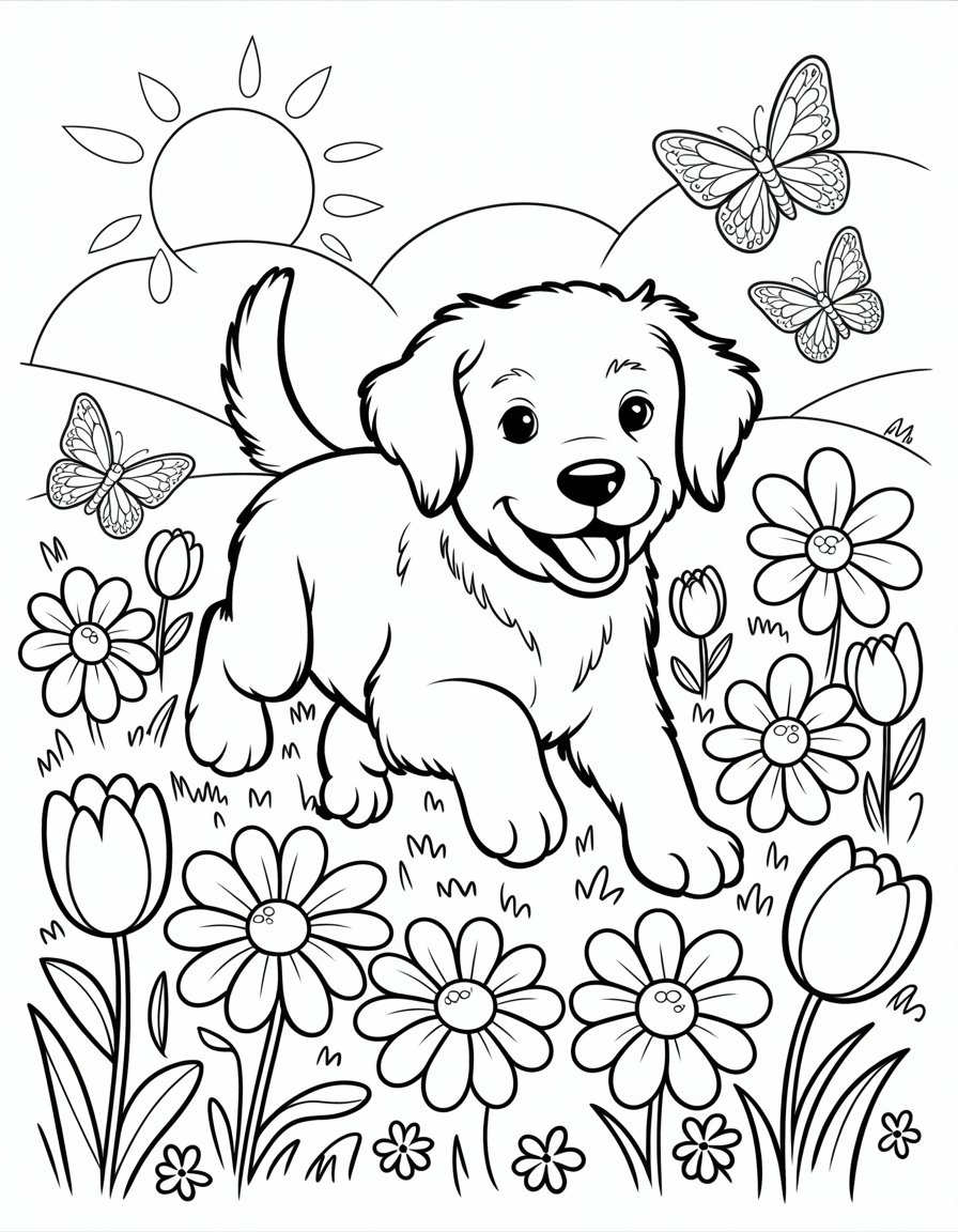 spring puppy coloring page