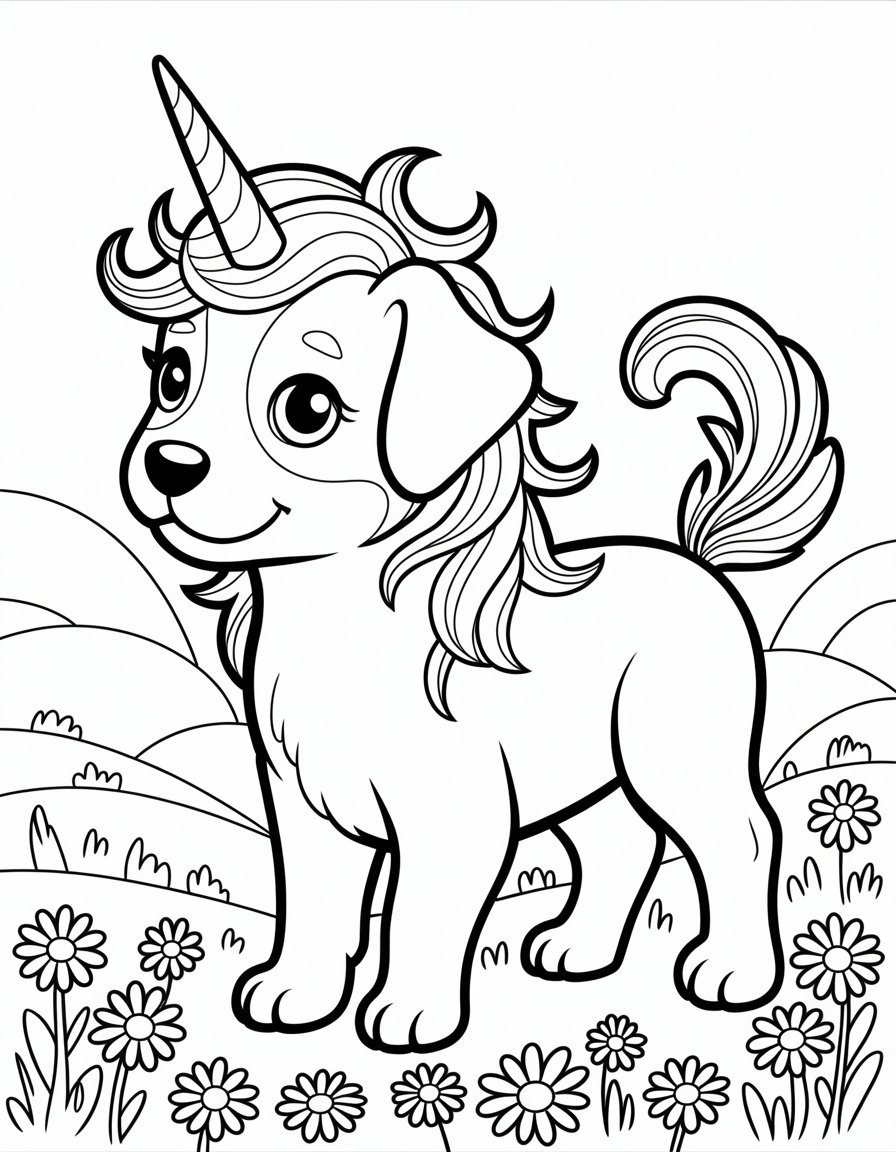unicorn puppy coloring page