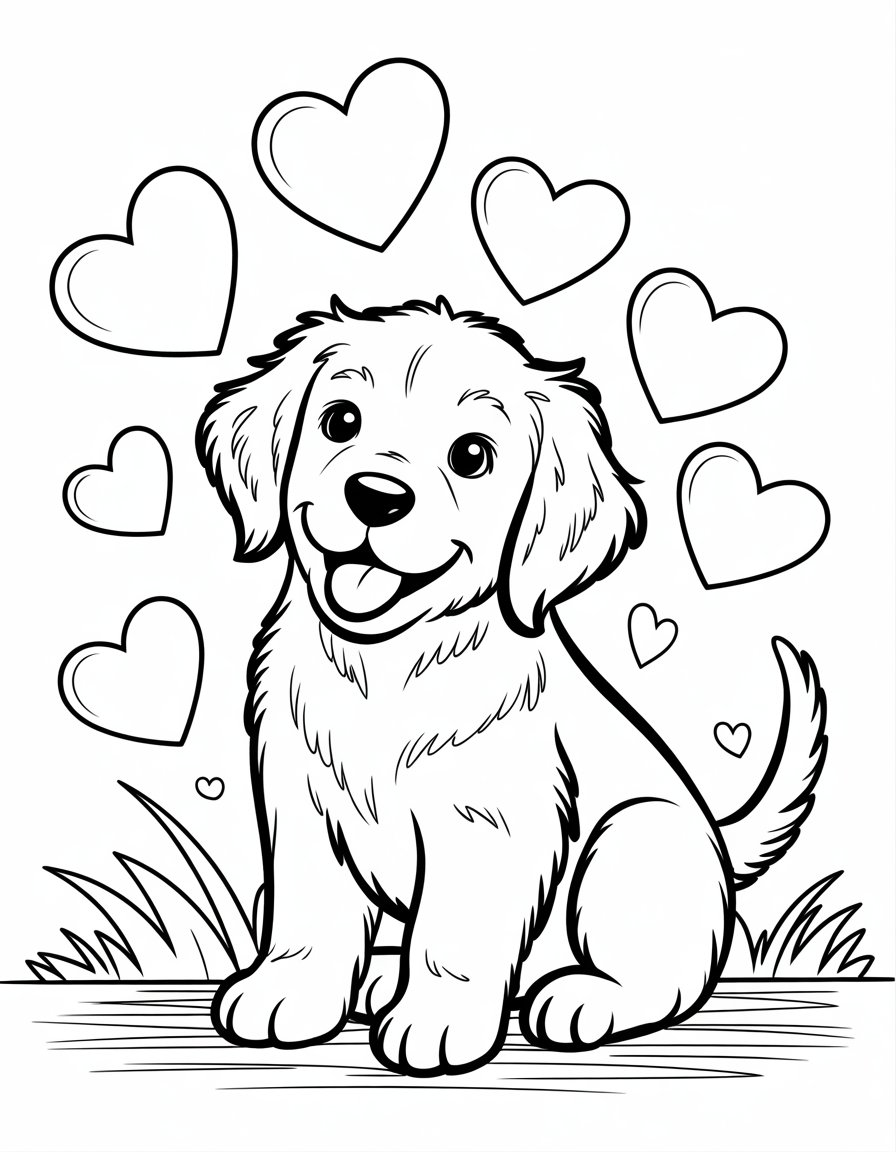valentines puppy coloring page