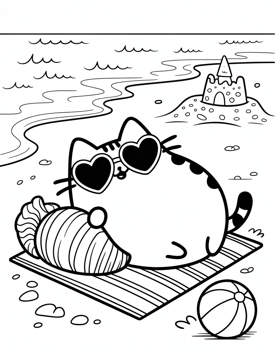 pusheen beach coloring page