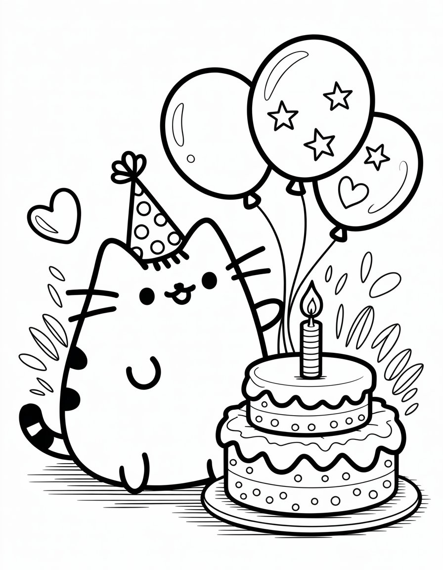 pusheen birthday coloring page