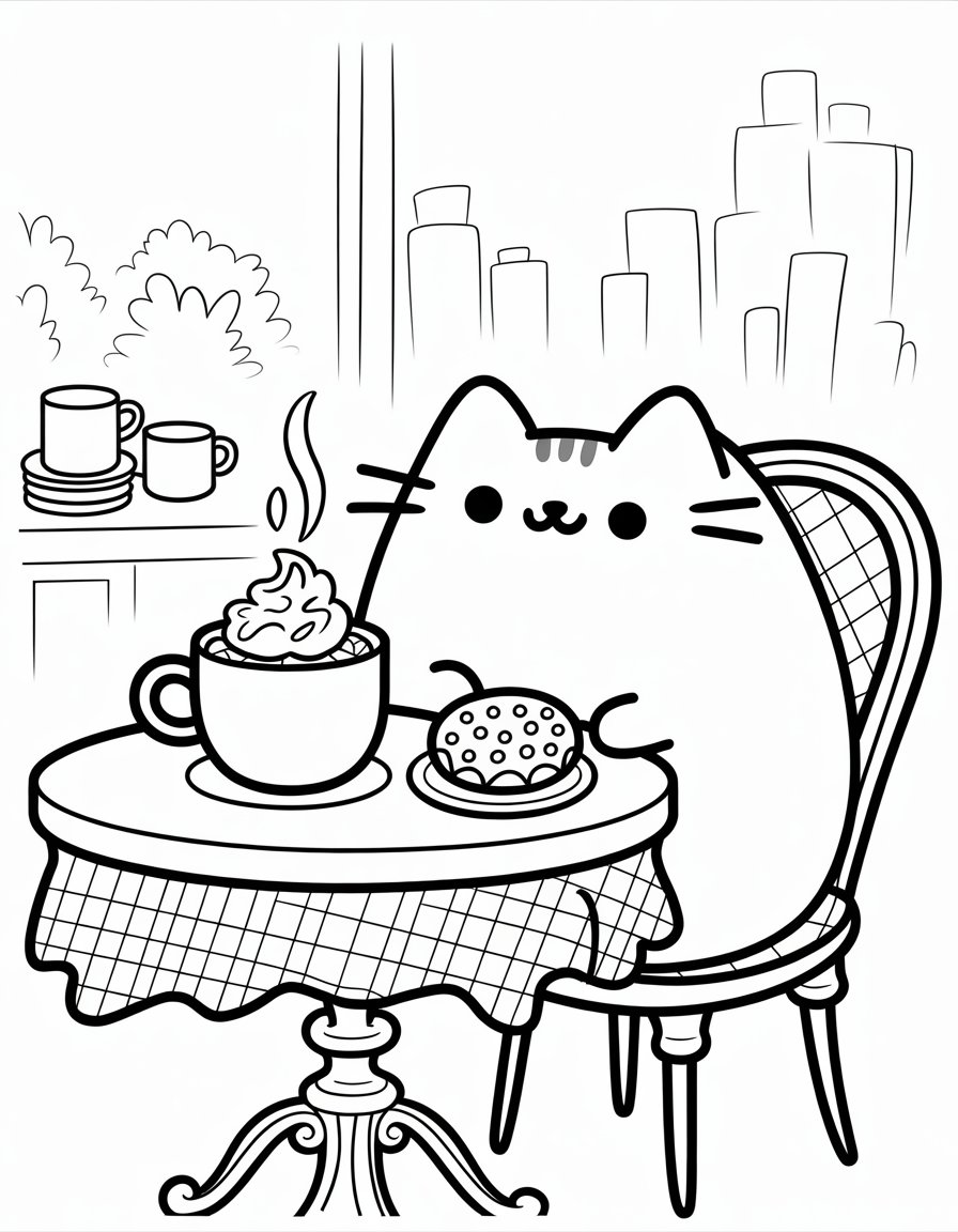 pusheen cafe coloring page