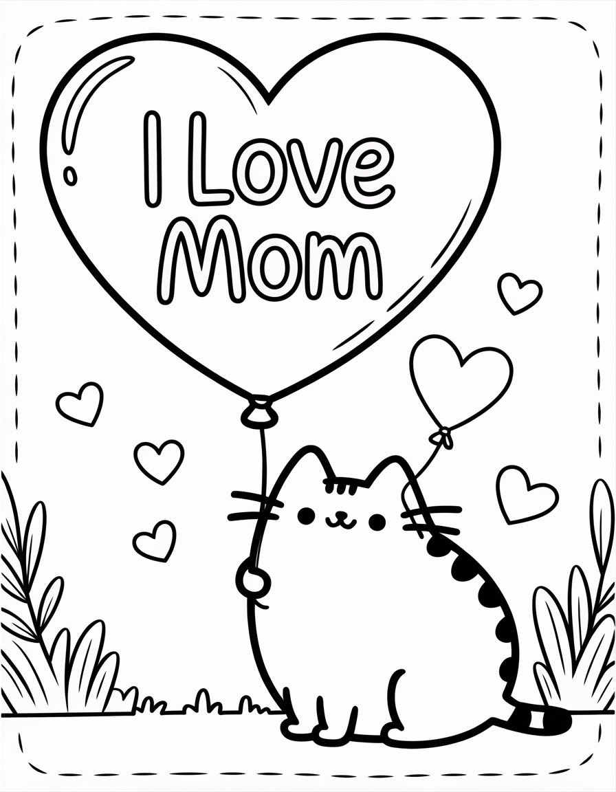pusheen coloring page i love my mom