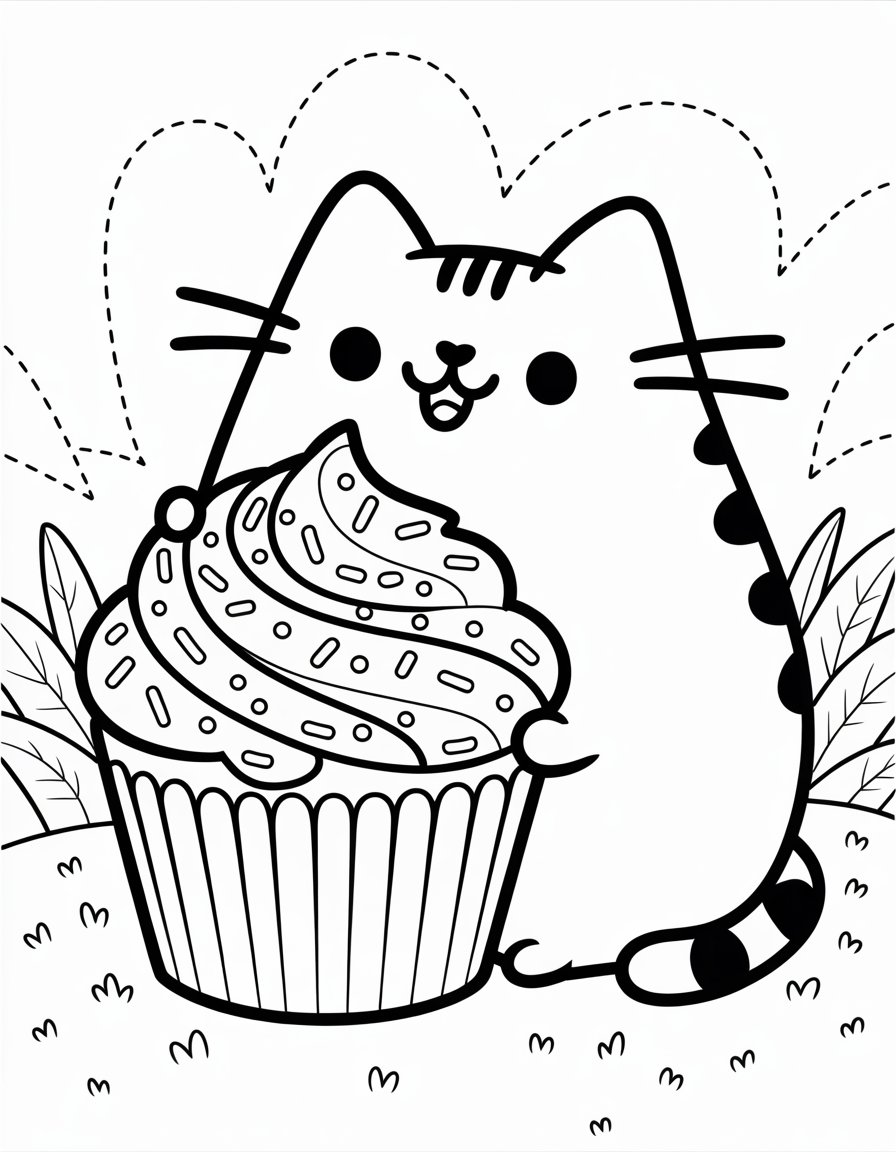 pusheen cupcake coloring page