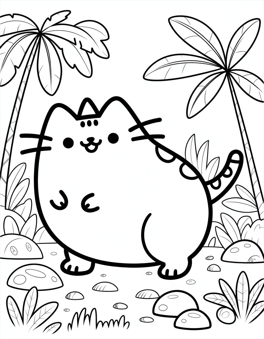 pusheen dinosaur coloring page