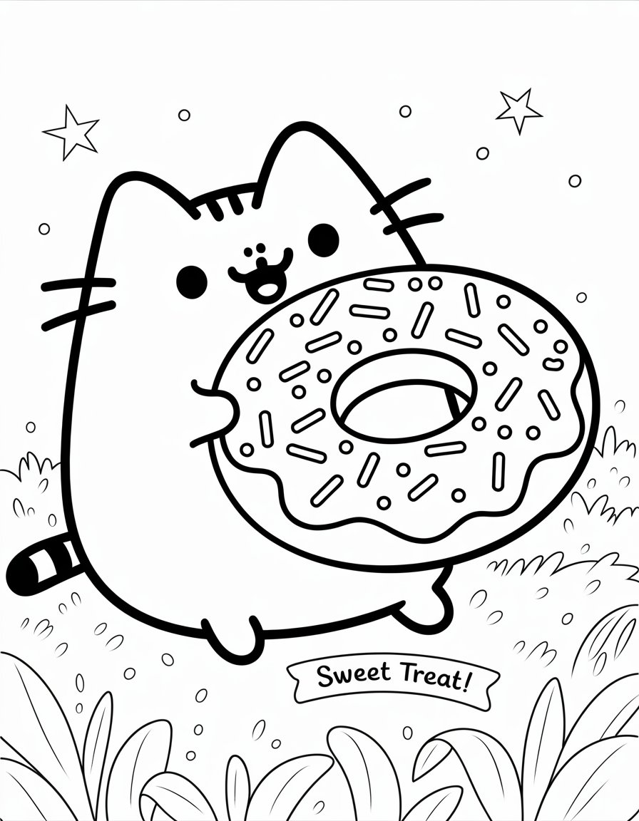 pusheen donut coloring page