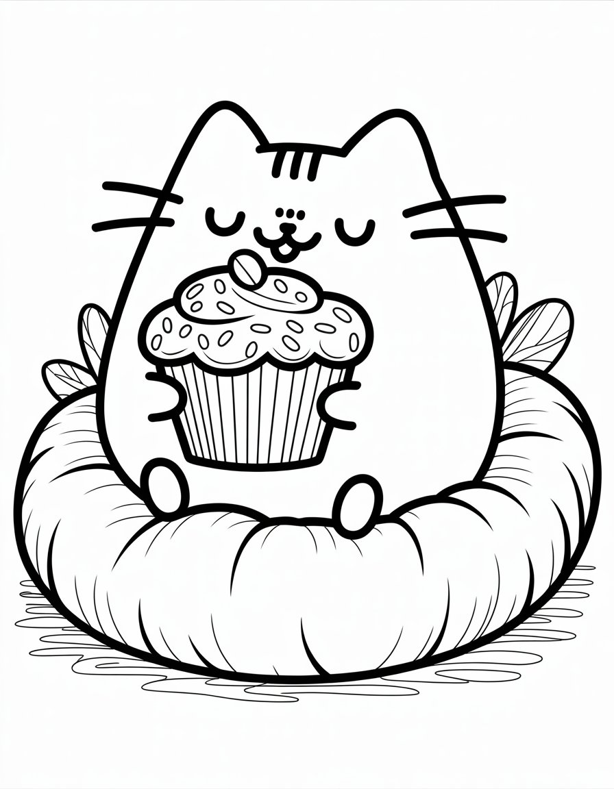 pusheen eating coloring page