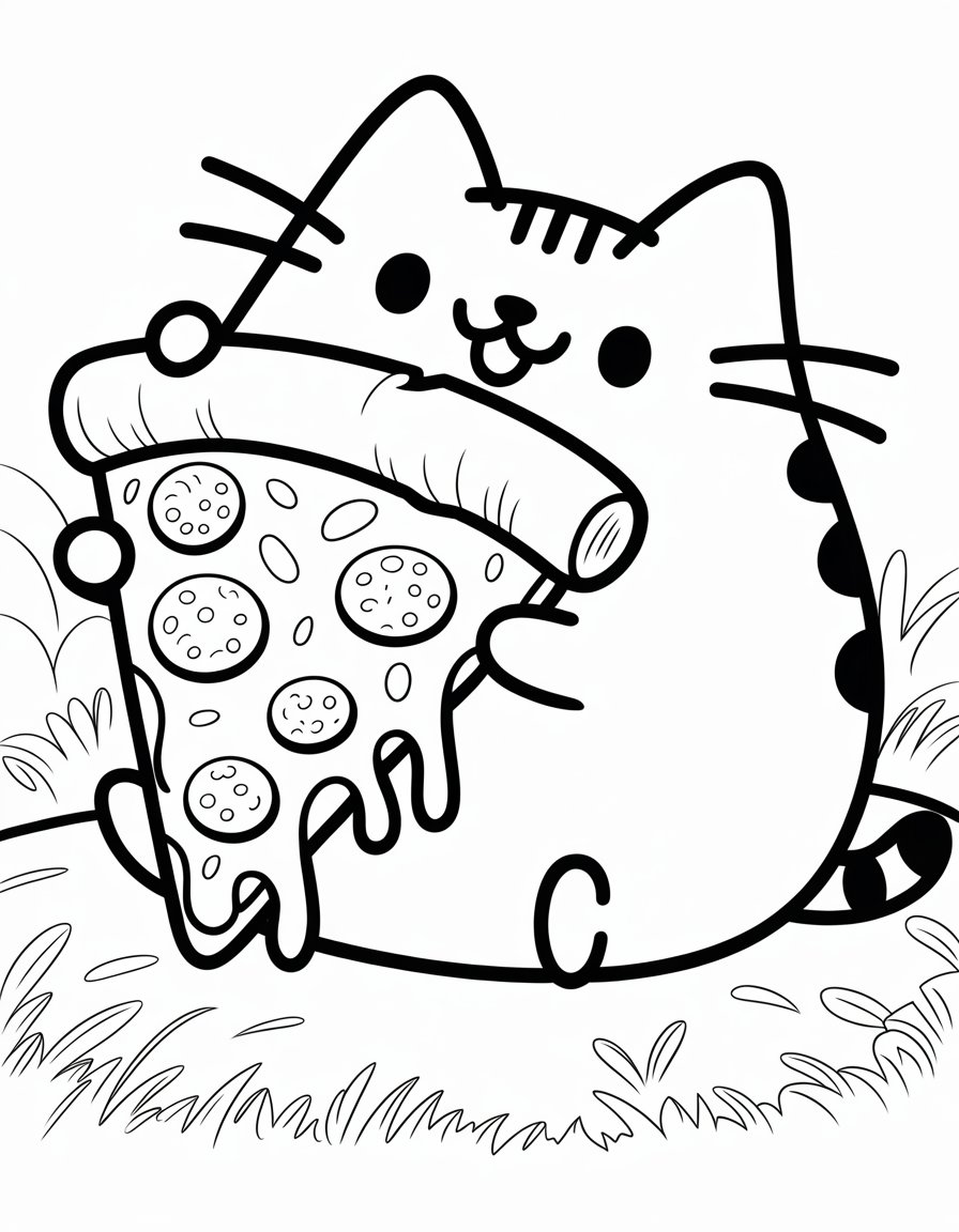 pusheen eating pizza coloring page