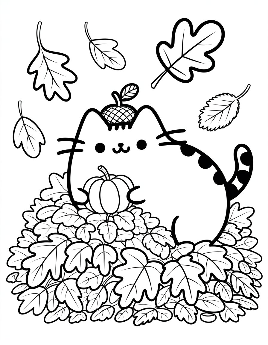 pusheen fall coloring page