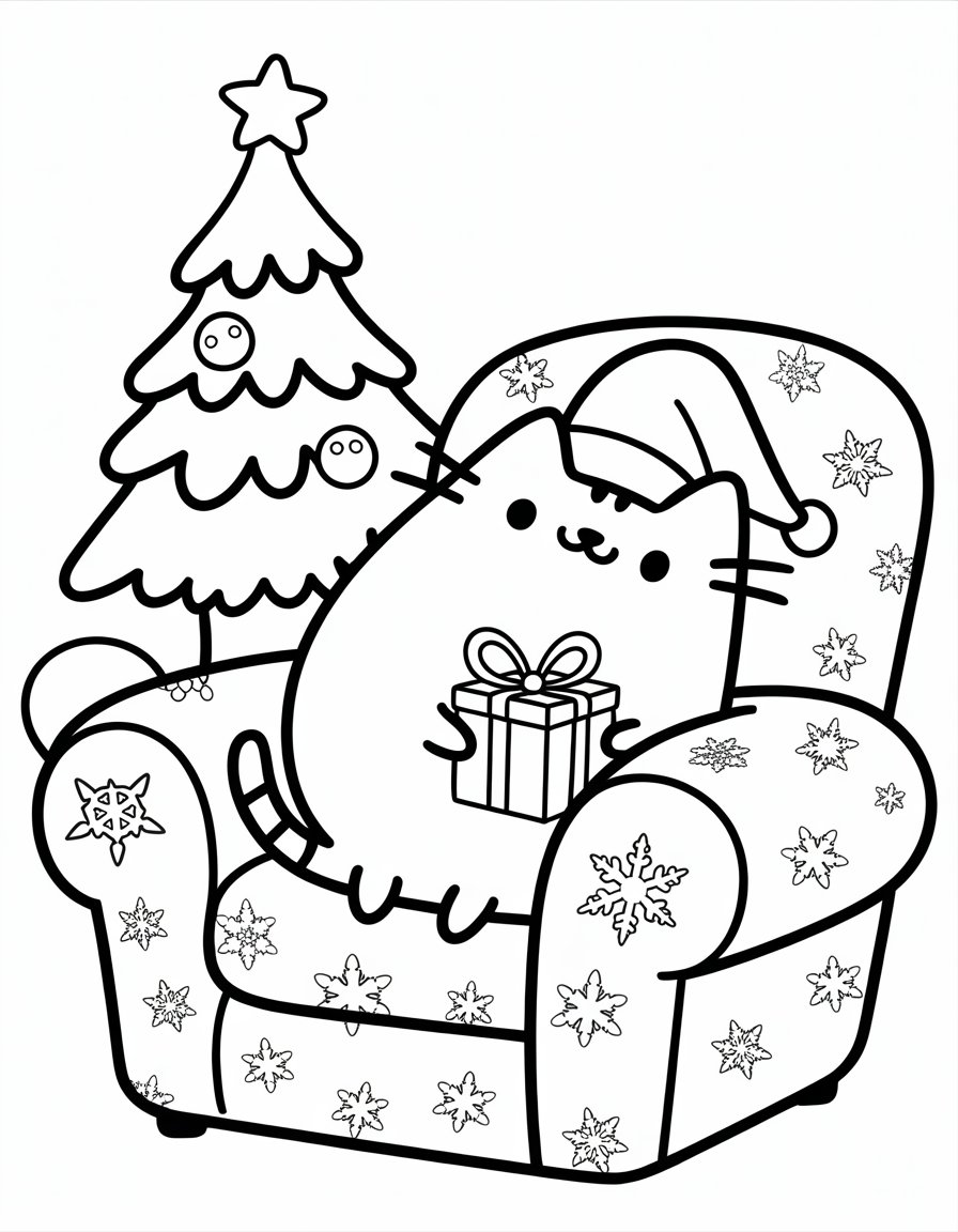 pusheen holiday coloring page