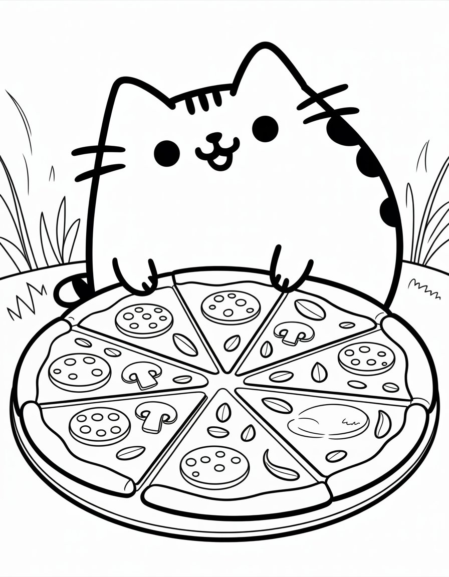 pusheen pizza coloring page