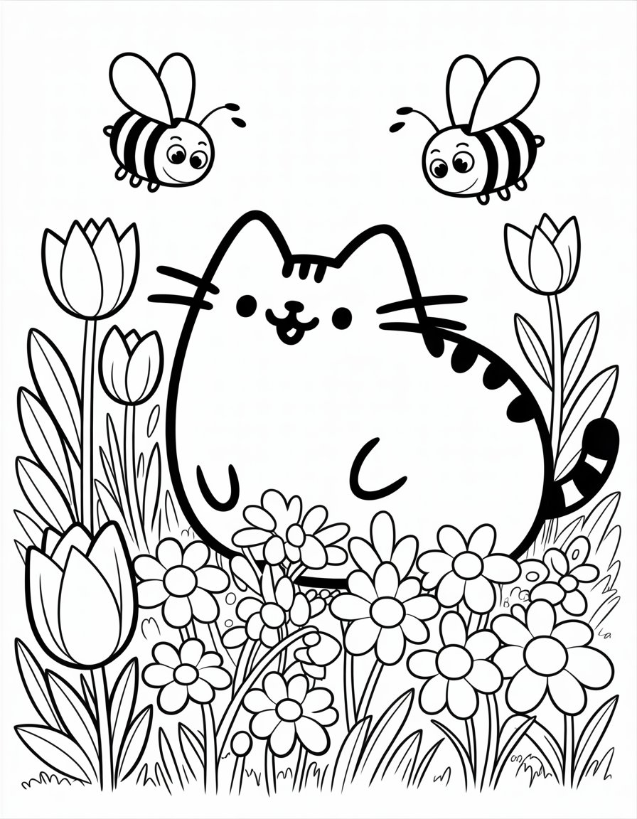 pusheen spring coloring page