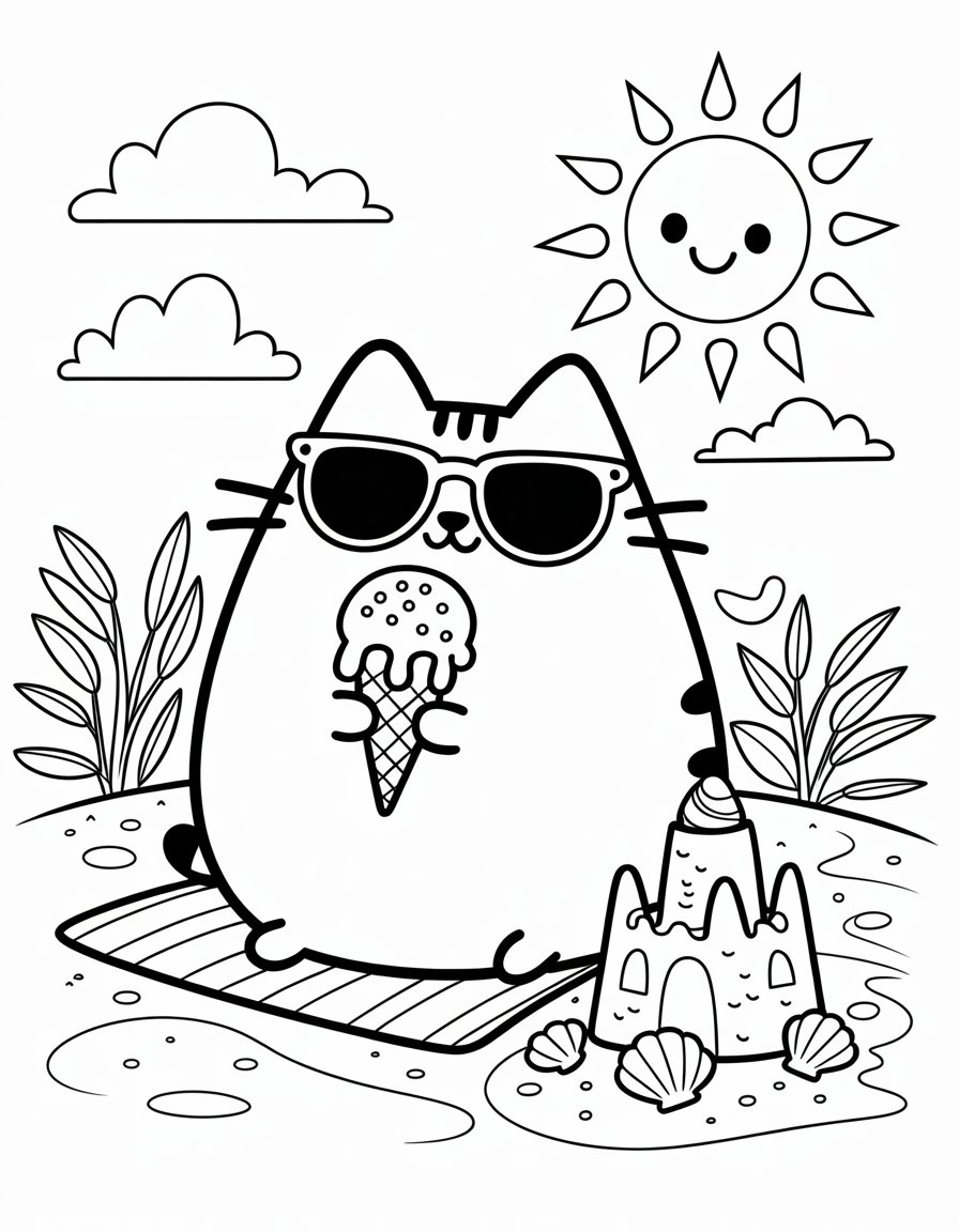 pusheen summer coloring page