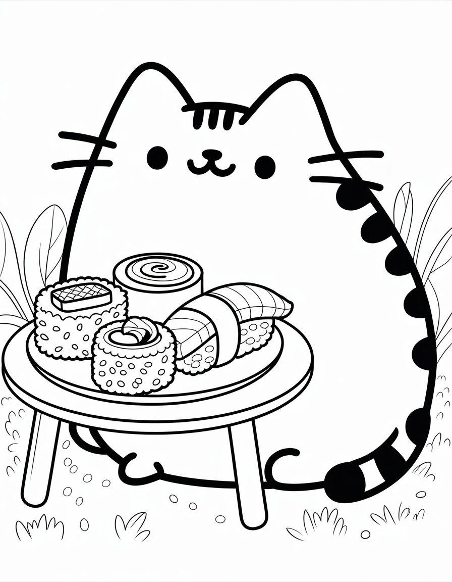 pusheen sushi coloring page