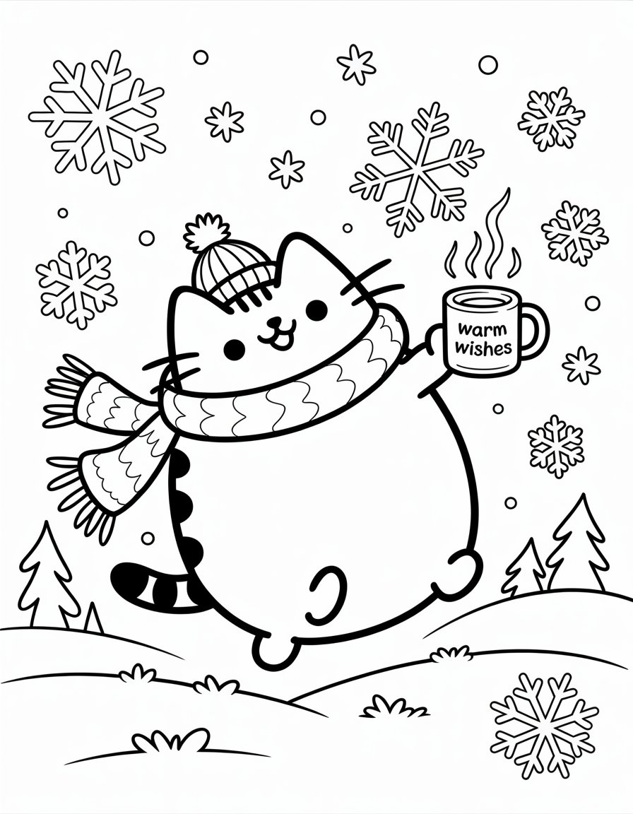 pusheen winter coloring page