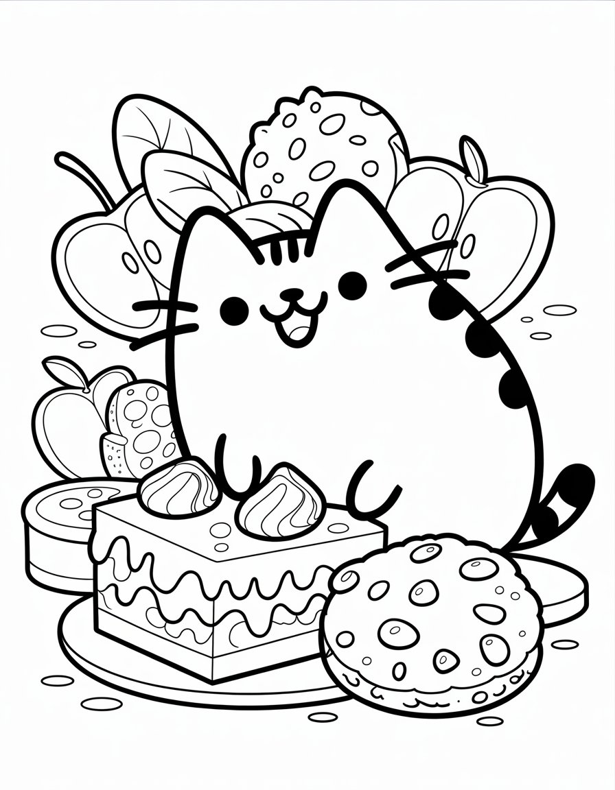 pusheen with food coloring page