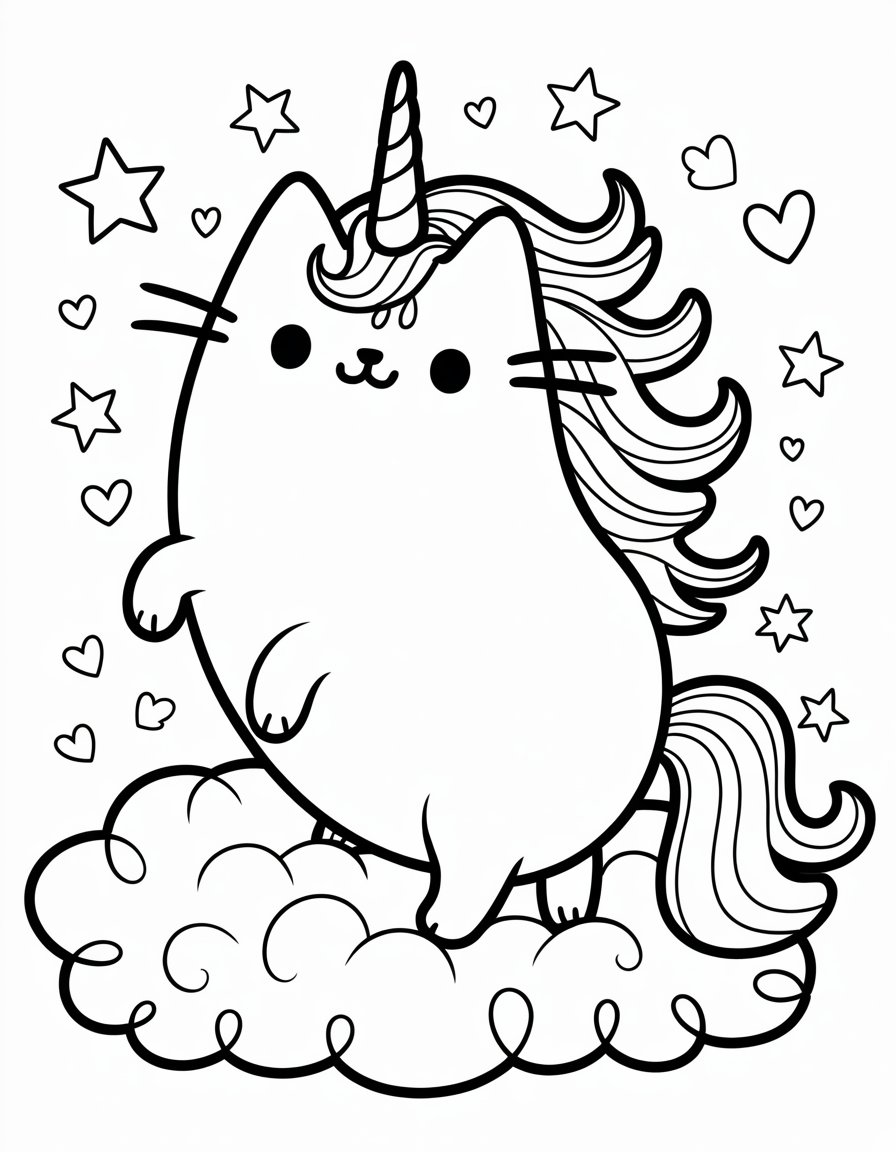 unicorn pusheen coloring page