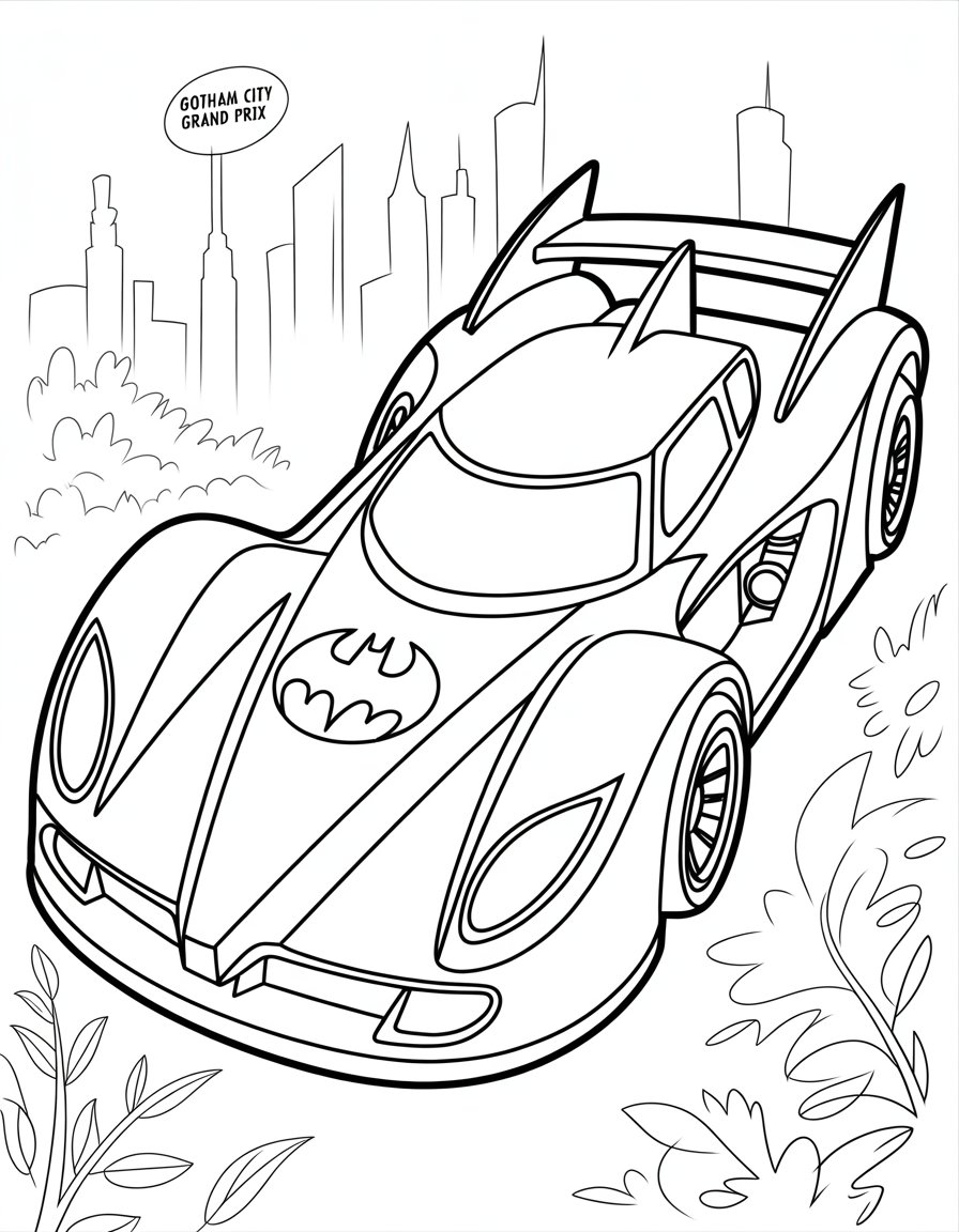batman race car coloring page
