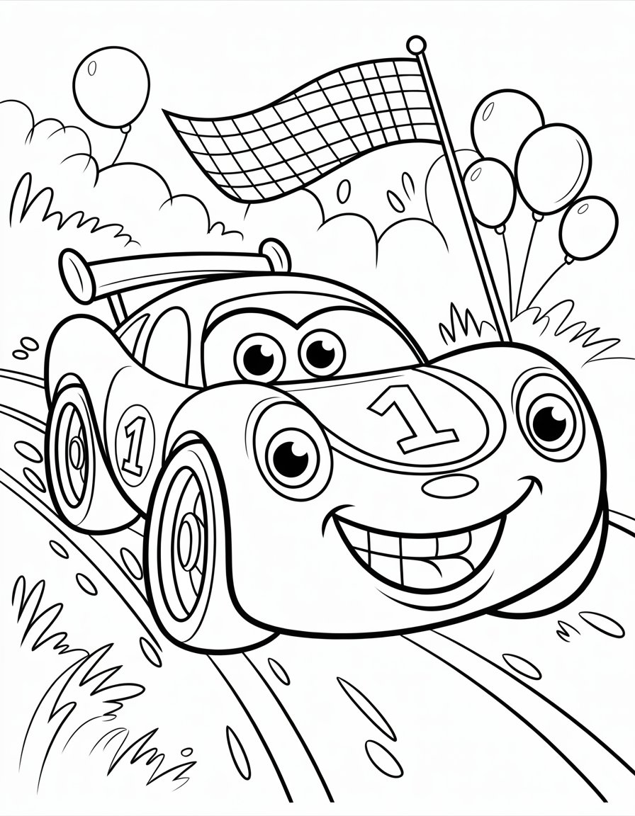 cartoon race car coloring page