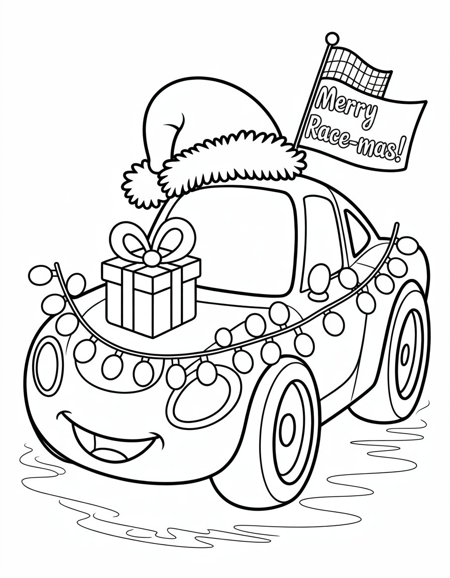 christmas race car coloring page