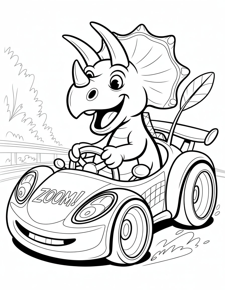 dinosaur race car coloring page
