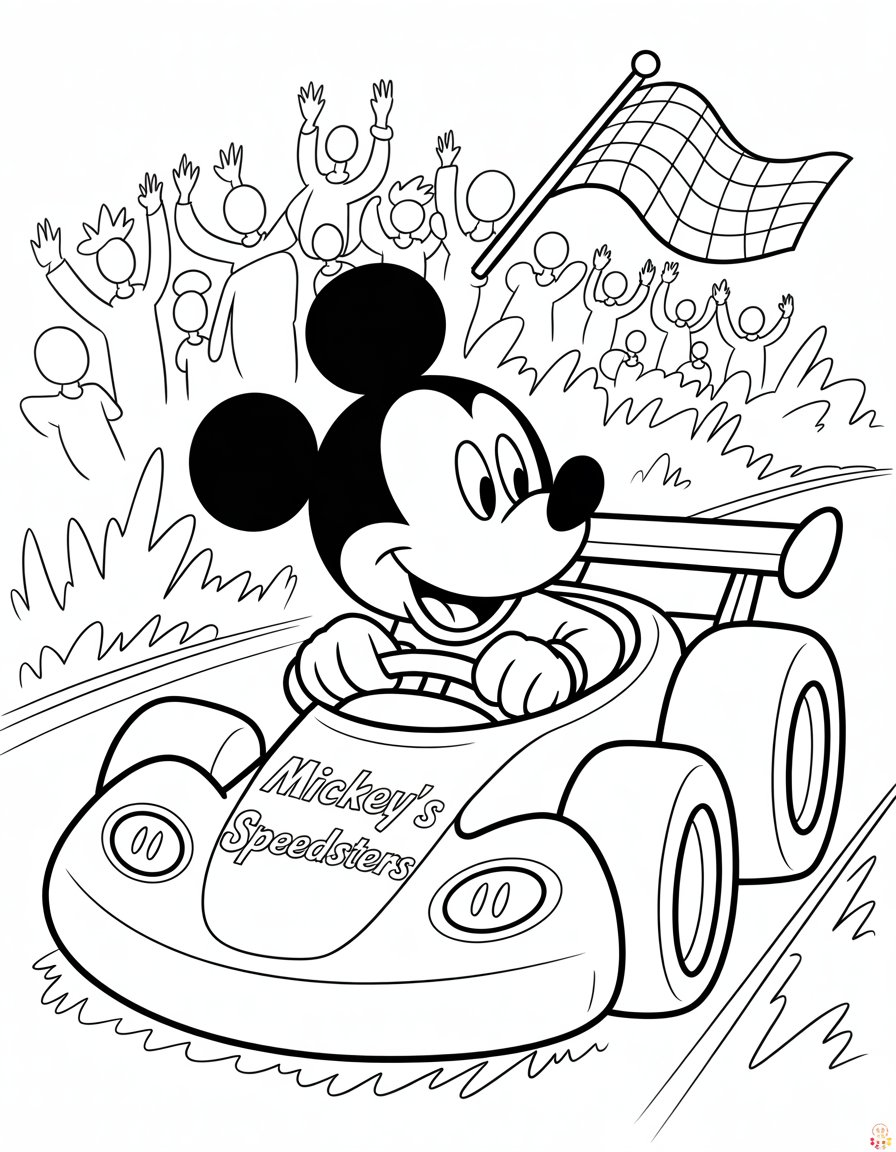 mickey mouse race car coloring page