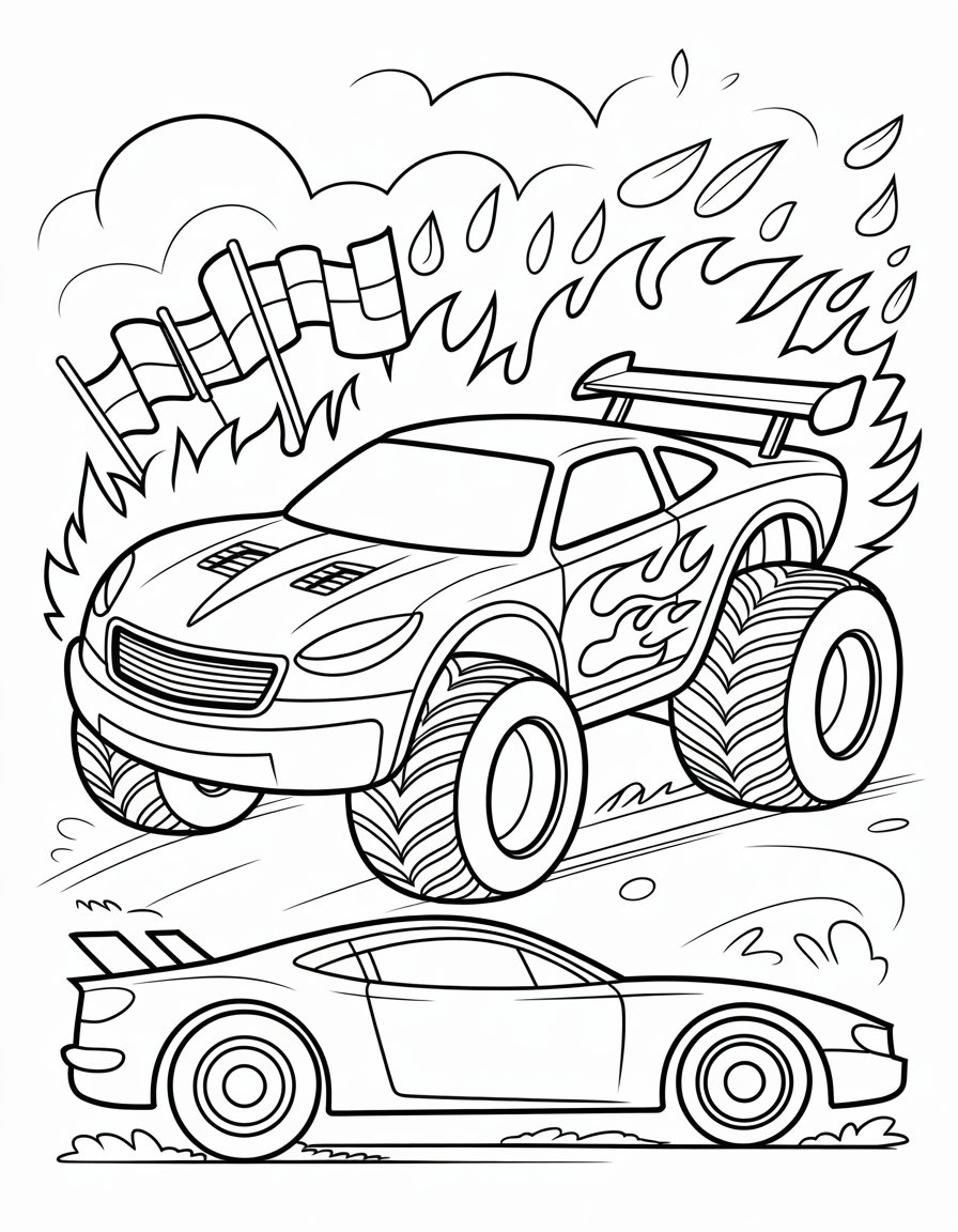monster truck race car coloring page