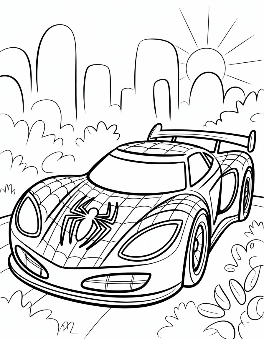 spiderman race car coloring page