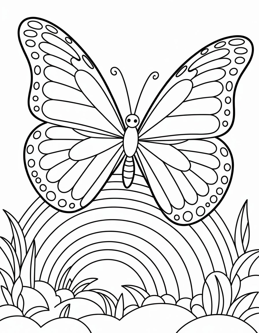 butterfly and rainbow coloring page