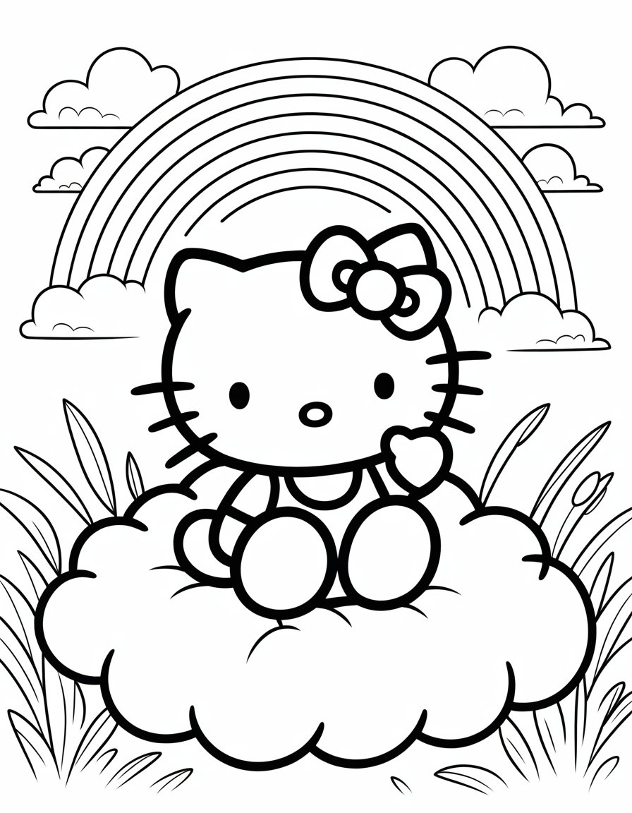 hello kitty rainbow coloring page