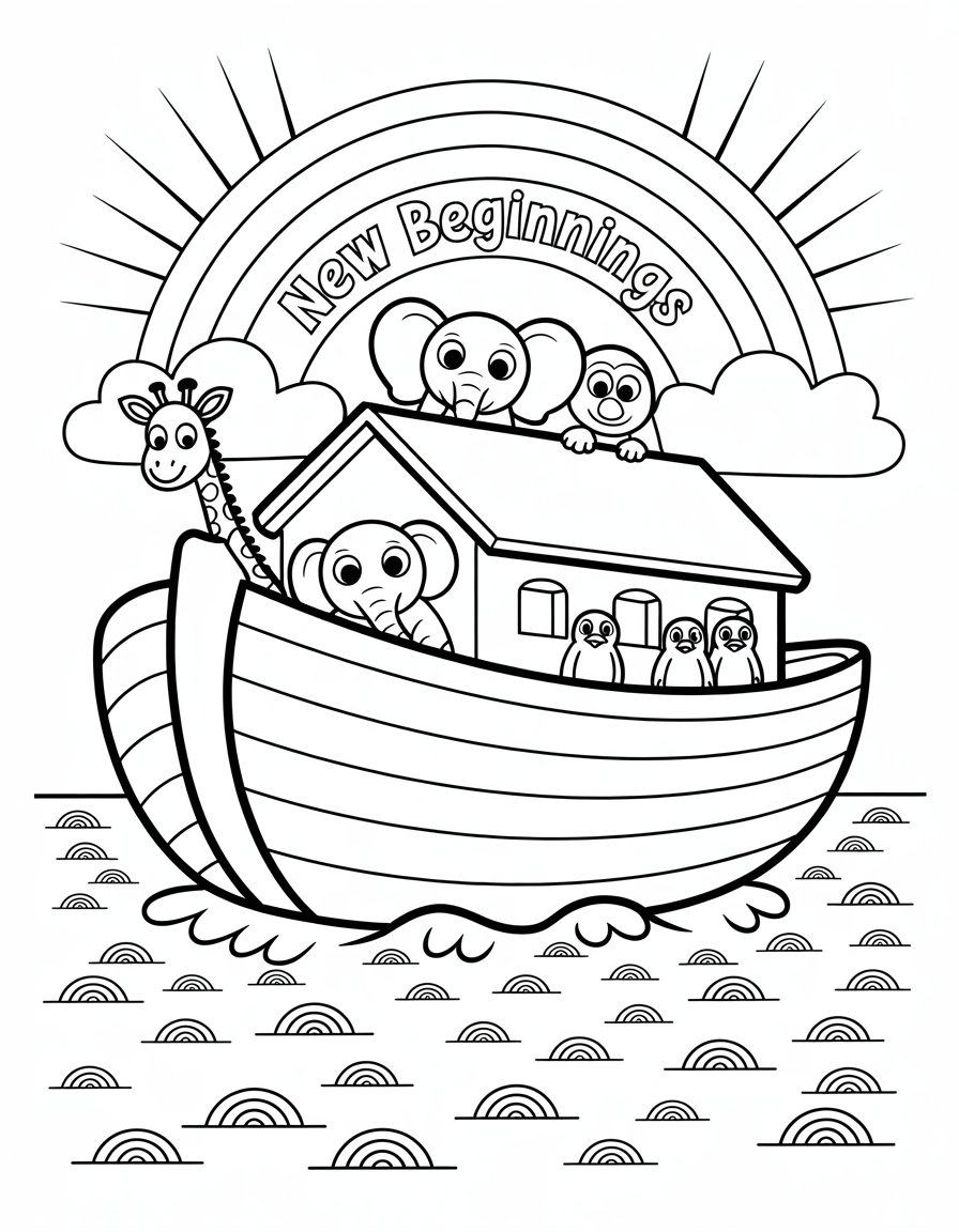 noah's ark rainbow coloring page