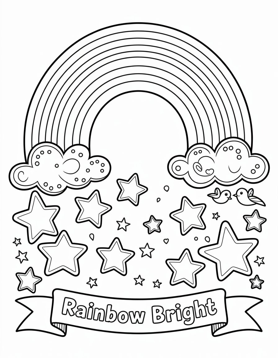 rainbow and stars coloring page