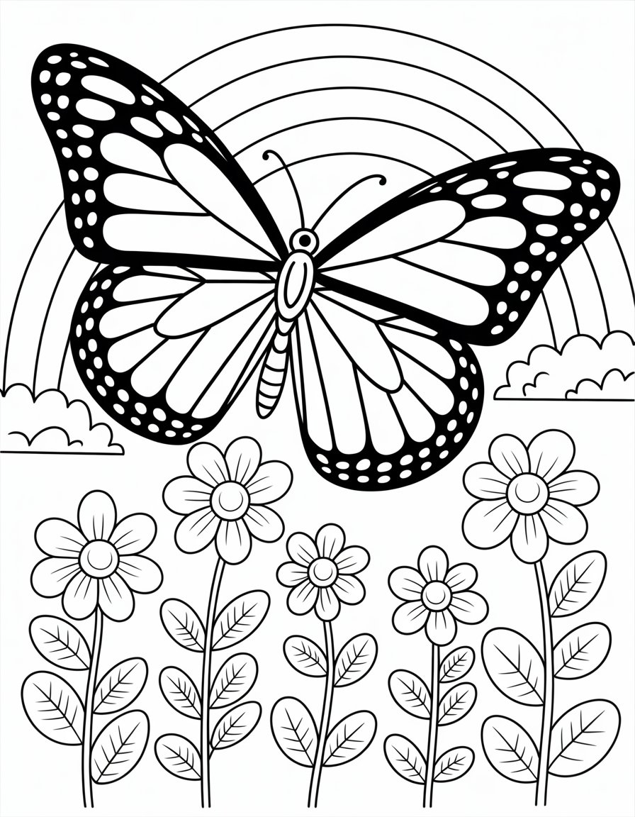 rainbow butterfly coloring page