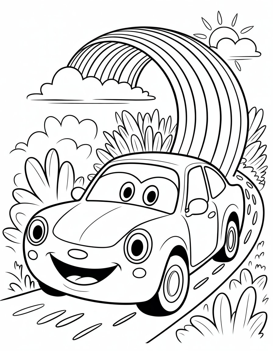 rainbow car coloring page