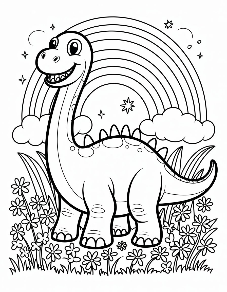 rainbow dinosaur coloring page