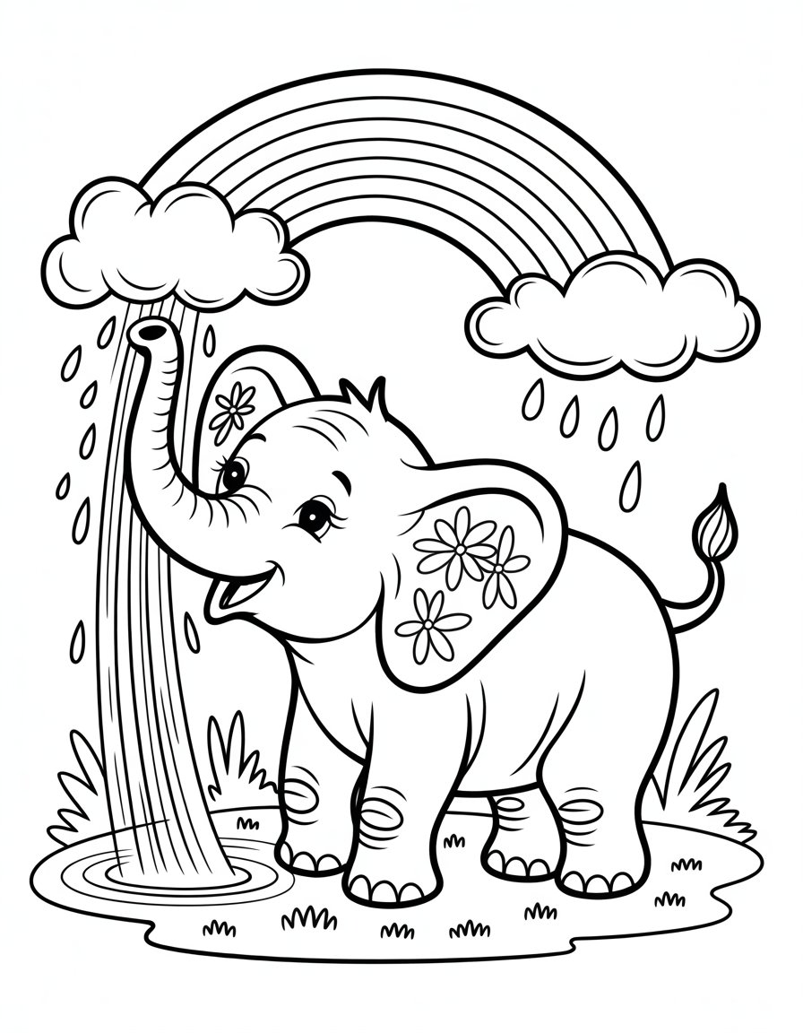 rainbow elephant coloring page