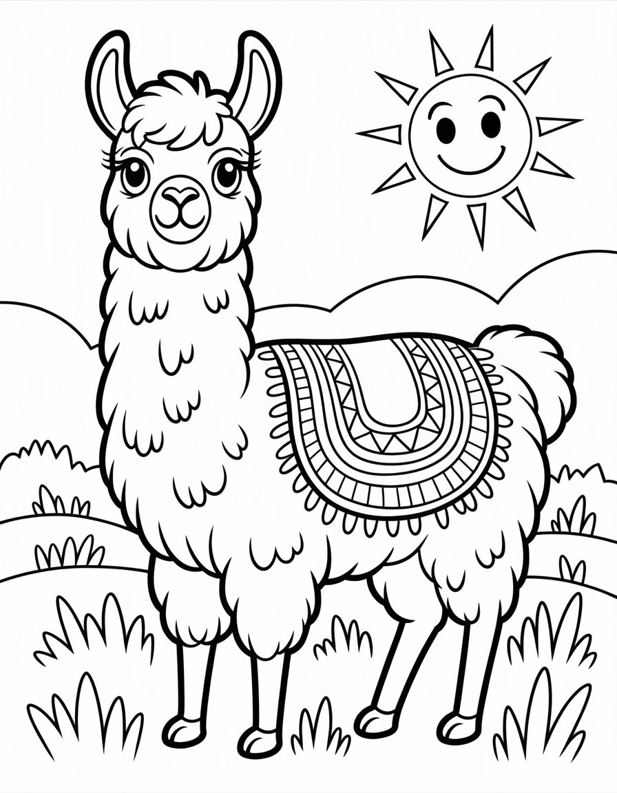 rainbow llama coloring page
