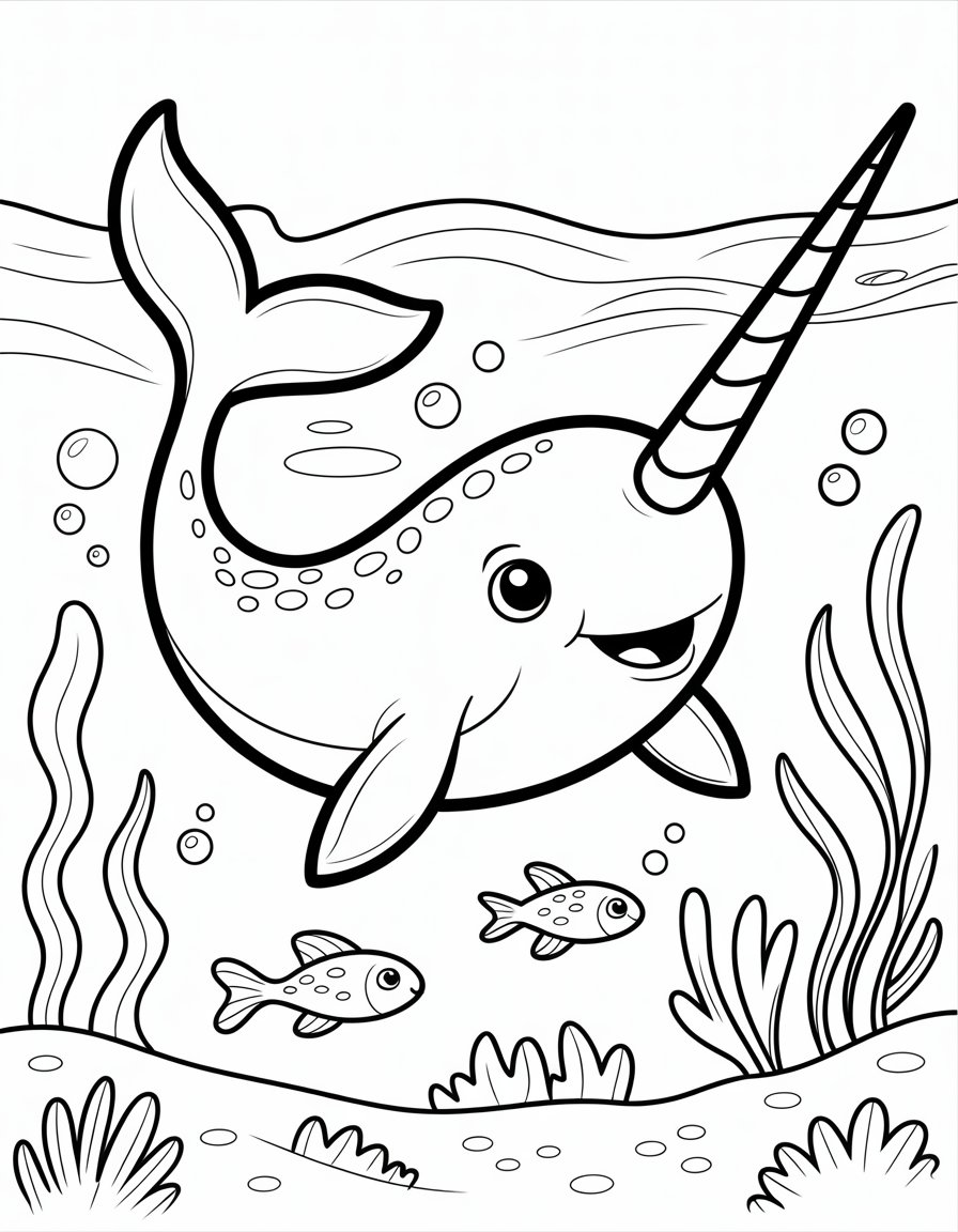 rainbow narwhal coloring page