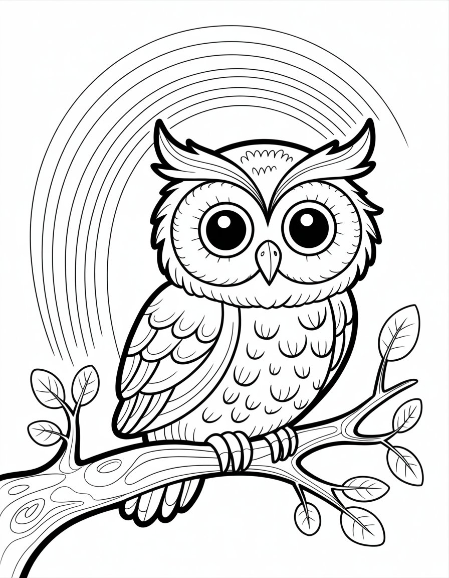 rainbow owl coloring page